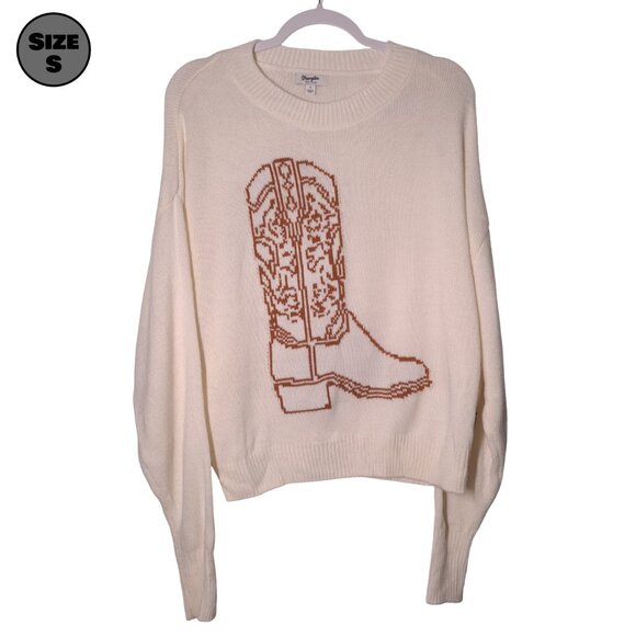 Wrangler: Cowboy Boot USED Women's Cropped Sweater (S, Cream) - Picture 1 of 7